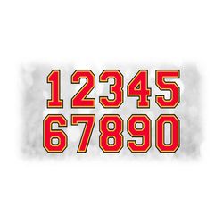 Sports Clipart: Jersey Number Templates Grouped on Single Sheet - Black Yellow Red Layers - Digital Download SVG, Not In
