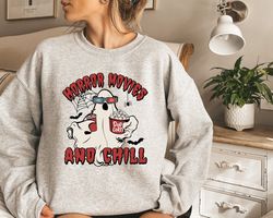Horror Movies and Chill SweatShirt PNG, Vintage Halloween Ghost Shirt PNG, Horror Movie T-Shirt PNG, Halloween Crewneck