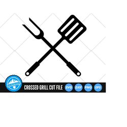 Bbq Grill Utensils Svg Files | Crossed Grill And Spatula Svg Cut Files | Barbeque Clip Art Vector Files | Grilling Spatu