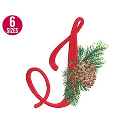 Christmas Alphabet embroidery design, I letter, Pine Cone, Font, Machine embroidery file, Instant Download