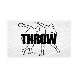 Sports Clipart:  Track & Field Black Word 'THROW' with Male Discus and Shot Put Thrower Outline Silhouettes Digital Down