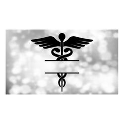 Medical Clipart: Black Medical Caduceus Symbol Silhouette for Doctors, Nurses, Staff - Split Name Frame - Digital Downlo