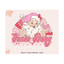 Santa Baby PNG, pink rainbow png, Santa png, Pink Christmas Png, Groovy Christmas Sublimation Designs, Retro Christmas png, digital download