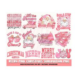 Retro Christmas png Bundle, pink Christmas png, groovy christmas svg, christmas shirt design, christmas,pink santa png, christmas bundle png