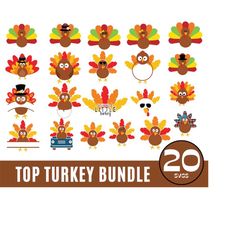 Top Turkey svg bundle, turkey face svg, cute turkey svg, Happy Turkey Day Svg,Thankful Svg, Thanksgiving SVG,Thanksgiving Cut Files