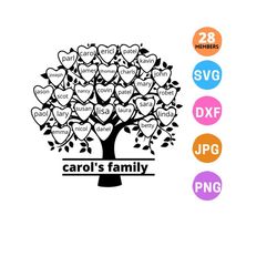 Family tree svg 28 members, Family reunion svg, Custom family tree svg  28 names, Family tree clipart, cricut svg, svg files for silhouette