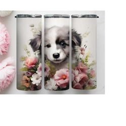 3d dog floral 20 oz tumbler png, dog floral skinny sublimation wrap, dog flower png, funny dog tumbler wrap, pet tumbler wrap png