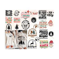 Retro Christmas Front and Back Shirt Svg Png Bundle, Matching Christmas Shirt Svg, Cowboy Christmas Svg, Merry and Brigh