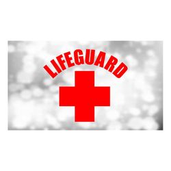 Medical Clipart: Large Bold Red Cross or Plus Sign with Capital Word 'Lifeguard' Curved above It - Digital Download svg