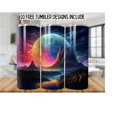 Colorful Planet 20oz Skinny Tumbler Wrap, Planet Tumbler PNG, Straight Seamless Graphics Tumbler Wrap PNG, Instant Digital Download