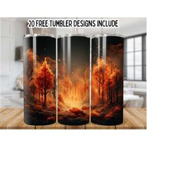 Fire in the Forest 20oz Skinny Tumbler Wrap, Fire Design Tumbler PNG, Straight Seamless Graphics Tumbler Wrap PNG, Instant Digital Download