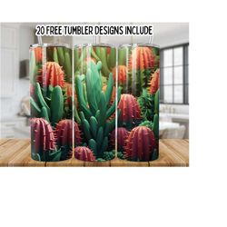 Cactus 20oz Skinny Tumbler Wrap, Pink Cactus Tumbler PNG, Straight Seamless Graphics Tumbler Wrap PNG, Instant Digital Download