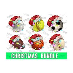 Christmas Sport Balls Bundle Png, Basketball Png, Soccer ball Png, Football Png, Baseball Png, Softball Png, Volleyball