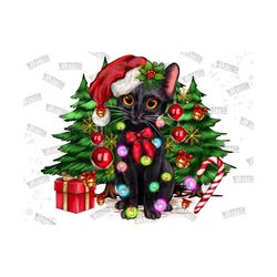 Christmas Black Santa Cat Tree Png Sublimation Design,Christmas Animal Png,Christmas Png,Merry Christmas,Western Christm