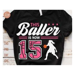 this baller is now 15 svg, birthday girls basketball svg, 15th birthday girl svg, basketball birthday svg, basketball pa