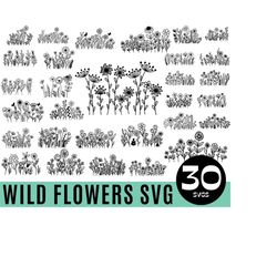 Wildflowers svg, Bouquet SVG, Floral svg, Minimalist Svg, nature svg, floral frame svg, Split monogram svg, flower sketch svg, flower svg
