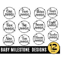 1-12 Baby Milestones SVG, Monthly Milestone for Baby Cut File, baby months svg, months, first year, onesie iron on ,Cut files Cricut SVG