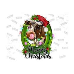 Merry Christmas Cow Horseshoe Png Sublimation Design,Christmas Horseshoe Png,Merry Christmas Png,Western Christmas Cow P