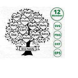 Family tree svg 12 members, Family heart tree svg, Tree of Life svg, Family reunion svg, tree split monogram, png, cricut,Dxf files