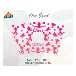 Cheer Squad Cold Cup Svg, Cheerleader Svg, Cheer Mom Svg, Cheer Pattern Decal Full Wrap Venti Cold Cup 24 Oz For Cricut