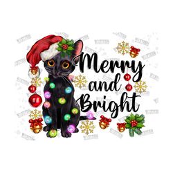 Merry And Bright Png Sublimation Design,Christmas Cat Png,Merry Christmas Png,Christmas Animal Png,Cat,Christmas Clipart