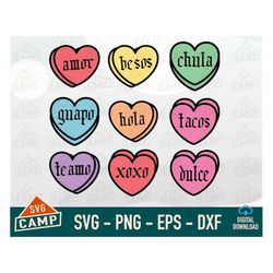 Spanish Word Candy Heart Svg Bundle, Spanish Svg , Candy Heart Svg, Valentine Candy Heart Svg, Conversation Hearts Svg,