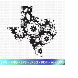 Floral Texas SVG, Texas Svg, Texas Clipart, Texas Silhouette, Texas Shape svg, Texas Design Svg, Cut File Cricut, Silhou