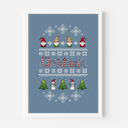 Christmas Ornament Cross Stitch Pattern PDF Snowman Counted Cross Stitch Christmas Gnomes Primitive Ornament