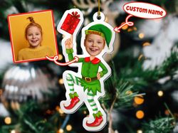 personalized cute baby elf ornament, custom photo ornament, baby elf christmas ornament