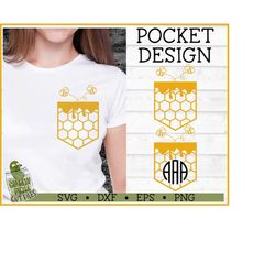 Bees Monogram Pocket Design SVG File, dxf, eps, png, Shirt Pocket svg, Monogram svg, Cricut, Silhouette Cameo, Cut File,