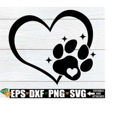 Paw Print With Heart svg, Paw Print Heart svg, Paw Print svg, Paw Print SVG For Dog Bandana, Pet Memorial svg, Paw Print Cut File Template