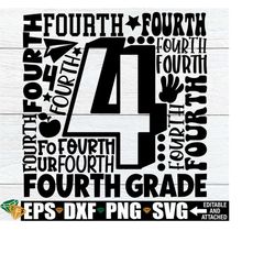 Fourth Grade svg, Fourth Grade Word Collage, 4th Grade Shirt svg, Fourth Grade svg, 4th Grade Teacher Shirt SVG, First Day Of 4th Grade svg