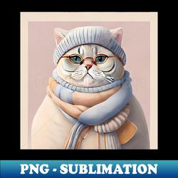 Cute Ragdoll kitten with glasses and winter clothes - Decorative Sublimation PNG File - Unlock Vibrant Sublimation Designs