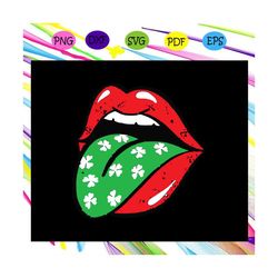 Red Lips Tongue Out, St Patricks Day, Shamrock 4 Leaf Trendy, For Silhouette, Files For Cricut, SVG, DXF, EPS, PNG Insta