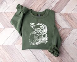 Black Vintage Santa Head Tee, Christmas Sweatshirt, Women Christmas Santa Shirts, Cute Vintage Santa Shirt, Classic Chri