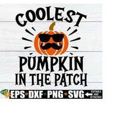 Coolest Pumpkin In The Patch, Kids Halloween SHirt SVG, Kids Thanksgiving Shirt svg, Kids Fall Shirt svg, Boys Halloween Shirt svg png