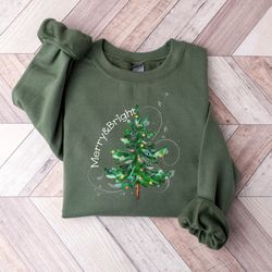 Cute Merry & Bright Christmas Trees Sweatshirt, Christmas Sweatshirt, Holiday Sweater, Womens Holiday Shirt, Christmas S
