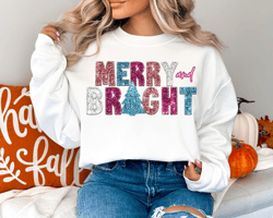 Merry and Bright Christmas Sweatshirt, Sparkle Christmas Sweatshirt, Faux Sequin Christmas Shirt, Glitter Christmas