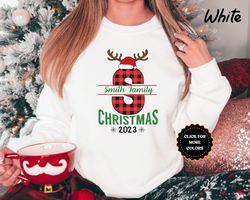 Personalized Family Christmas Sweatshirts, Custom Family Name Christmas Reindeer Sweatshirts, Buffalo Plaid Family Match