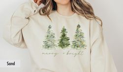 Pine Tree Sweatshirt, Merry and Bright Sweatshirt, Christmas Sweatshirt, Winter Shirt, Christmas Tree Shirt, Christmas S