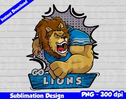 Lions Png, Football mascot comics style, go lions t-shirt design PNG for sublimation, sport mascot design