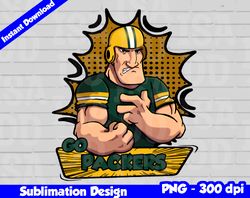 Packers Png, Football mascot comics style, go packers t-shirt design PNG for sublimation, sport mascot design