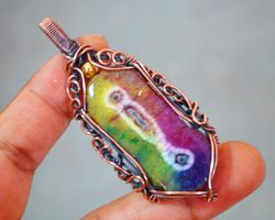 Rainbow Solar Quartz Pendant Copper Wire Wrapped Gemstone Jewellery Copper Wire Handmade Gifts Jewellery Women's Gifts