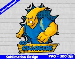 Chargers Png, Football mascot comics style, go chargers t-shirt design PNG for sublimation, sport mascot design