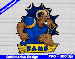Rams Png, Football mascot comics style, go rams t-shirt design PNG for sublimation, sport mascot design