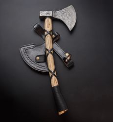 THE NAOMI AXE || Viking Axe || Medieval Axe || Throwing Axe || Leather Handle || Damascus Finish || Warrior Axe || Gift