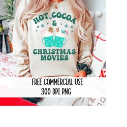Retro Hot Cocoa & Christmas Movie, Christmas Png, Free Commercial Use, Retro Christmas Png, Sublimation Png, Cute Christ