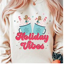 Holiday Vibes Png, Retro Vintage Christmas Png, Digital Download, Groovy Holiday Png, Sublimation, Cute Christmas Png, F