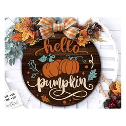 Hello pumpkin door hanger svg Fall Door Hanger SVG, Autumn door hanger svg Laser Cut Files Welcome Sign Svg Front Door S