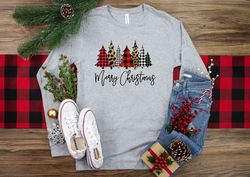 Merry Christmas Long Sleeves Shirt Png, plaid leopard cheetah Santa, Womens Christmas trees , Christmas Gift for Wife, b